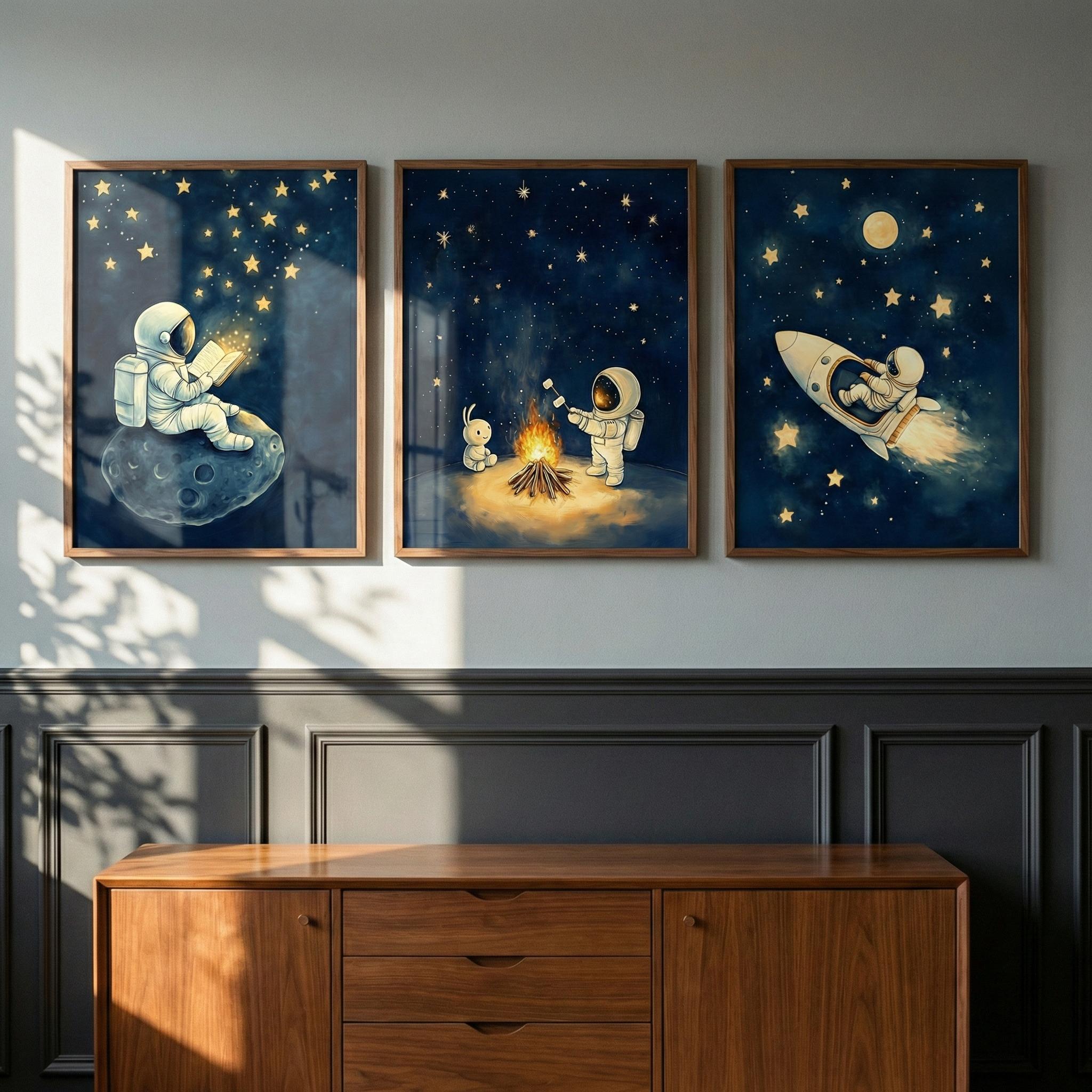 Baby Nursery Frames - Set de 3 Cuadros Decorativos Espaciales